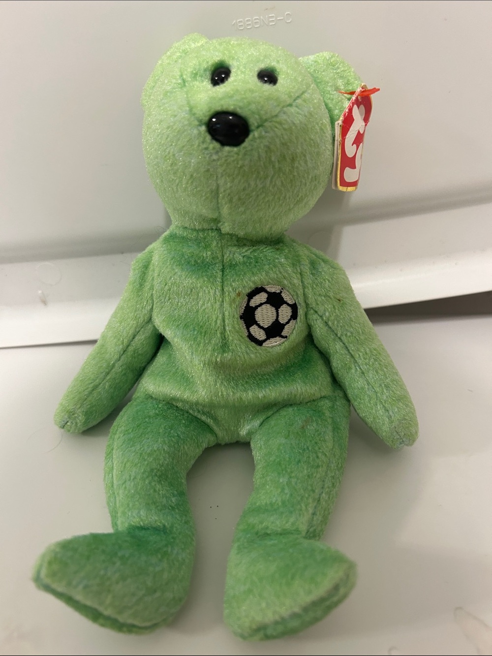 Ty Green Bear Plush with Soccer Patch